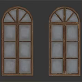Casement Windows With Arched Design Brown Wooden Frame And Glass Panes Vintage Style