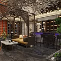 Traditional Chinese Hotel Lobby Interior With Wooden Screens Bookshelves And Sofa Seating