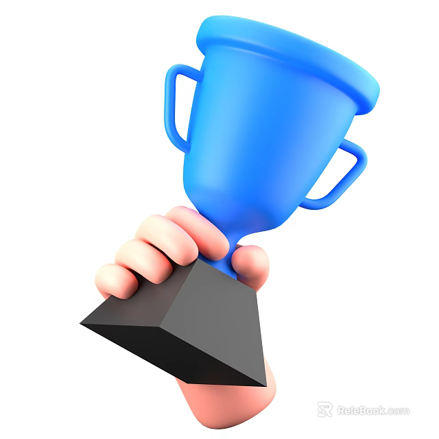 Elegant Blue Decorative Ornament Trophy With Sturdy Black Base Held By Hand Design 3d model 