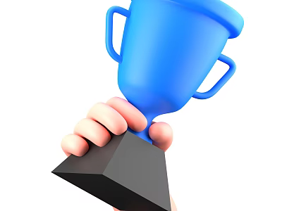 Elegant Blue Decorative Ornament Trophy With Sturdy Black Base Held By Hand Design 3d model
