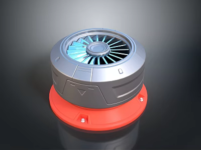 Portable Desktop Fan With Silver Red Design And Blue Rotating Blades 3d model