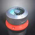 Portable Desktop Fan With Silver Red Design And Blue Rotating Blades