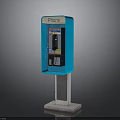 Public Blue Phone Booth With Dial Pad Coin Slot And Concrete Base