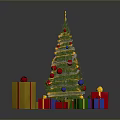 Decorated Christmas Tree With Colorful Ornaments And Gift Boxes Around