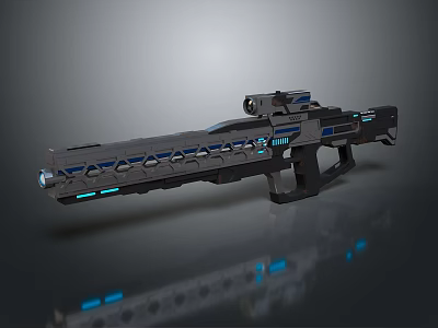 Futuristic Sci-Fi Rifle Style Weapon With Metallic Frame And Blue Illuminated Details 3d model