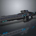 Futuristic Sci-Fi Rifle Style Weapon With Metallic Frame And Blue Illuminated Details