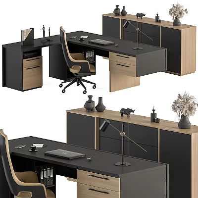 Modern Office Desk Setup With Ergonomic Chair Desk Lamp And Decorative Items 3d model