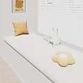 Cozy Window Seat with Soft Cushion Yellow Pillow Rabbit Plush Flower Toy and White Blinds