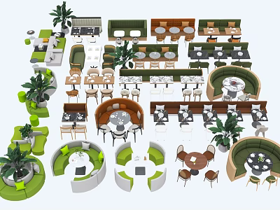 Modern Sofa And Coffee Table Set With Various Designs And Decorative Plants 3d model