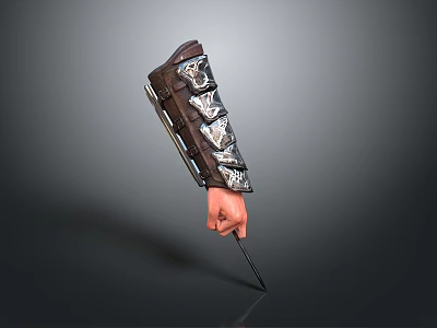 Leather And Metal Wrist Weapon With Decorative Silver Plates And Sharp Blade 3d model