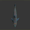 Iridescent Colorful Shark With Sharp Teeth And Shiny Scales On Dark Background
