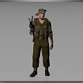 Military Soldier Standing In Green Uniform With Hat Rifle And Tactical Vest