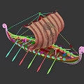 Viking Warriors Sailing Longship With Red White Striped Sail And Dragon Motif On Hull