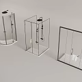 Transparent Glass Shower Partitions With Black Frames And Three Designs 3d model