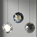 Modern Three Spherical Pendant Lights With Transparent Dark And Silver Design 3d model