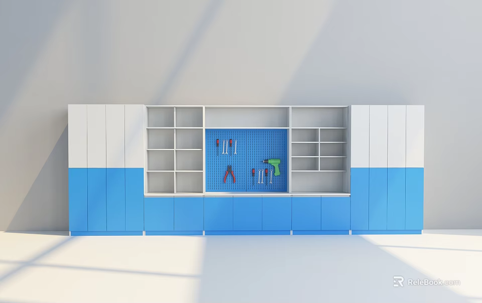 Public Facility Storage Cabinet With Blue White Design And Indicator Icons 3d model 