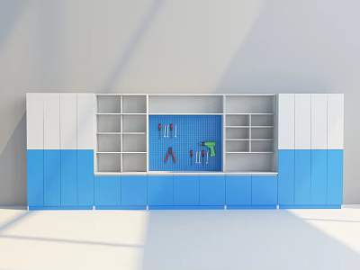 Public Facility Storage Cabinet With Blue White Design And Indicator Icons 3d model