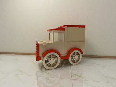 Wooden Electric Toy Truck Red Beige With White Wheels For Children Play 3d model Wooden Electric Toy Truck Red Beige With White Wheels For Children Play 3d model