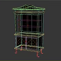 Dark Red Classic Cabinet With Glass Doors And Carved Patterns On Drawers