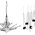 Modern Chandelier Design With Intricate Geometric Structure And Multiple Suspended Lights 3d model