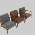 Modern Brown Leather Leisure Chair With Wooden Armrests And Frame Design