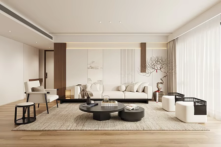 New Chinese Zen Living Room Combination Sofa Leisure Chair 3d model