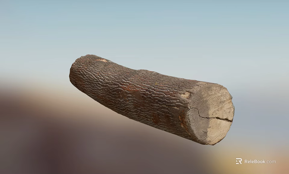 Rustic Stone Wood Log Featuring Natural Bark Texture and Cracked Cross Section 3d model 