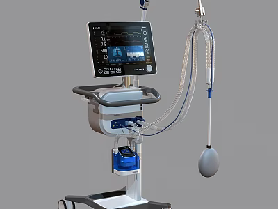 Hospital Outpatient Clinic Modern Ventilator With Digital Display Mobile Cart And Tubing 3d model