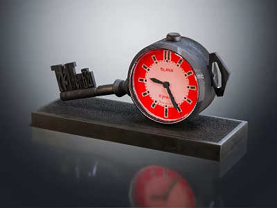 Vintage Clock with Red Dial Black Hands Roman Numerals on Black Base and TIME Lettering 3d model