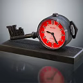 Vintage Clock with Red Dial Black Hands Roman Numerals on Black Base and TIME Lettering