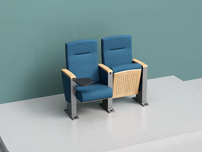 Blue Public Chairs With Wooden Armrests And Metal Legs On Light Green Wall Platform 3d model