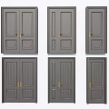 Modern Gray Swing Doors With Panel Design Single Double Leaf And Golden Handles 3d model