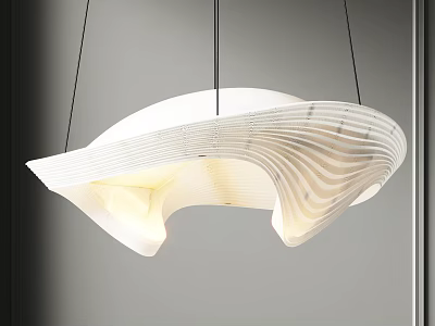 Modern Unique Curved Pendant Light Design With White Textured Shade And Soft Lighting 3d model