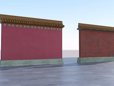 Traditional Red And Brick Red Feature Walls With Yellow Decorative Tops And Green Bases 3d model