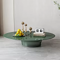 Green Round Coffee Table With Lemon Fruits Golden Decorative Items Calendar And Book