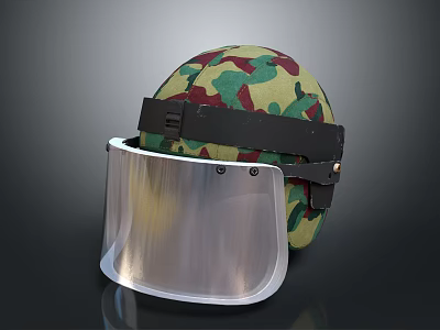 Camouflage Pattern Protective Helmet With Transparent Face Visor And Straps 3d model