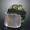 Camouflage Pattern Protective Helmet With Transparent Face Visor And Straps 3d model
