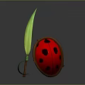 Decorative Ladybug Shaped Object With Green Leaf And Stem Design