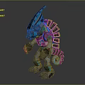 Mechanical Reptilian Game and Movie Character With Blue Gray Armor Spiked Back Circular Eye Design