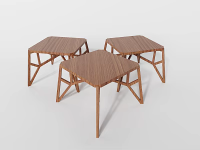 Modern Wooden Hexagonal Coffee Tables With Geometric Legs Set Of Three 3d model