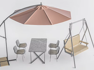 Modern Outdoor Chair Set With Table Umbrella And Swing Chair For Patio Garden 3d model