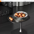 Ceramic Bowl With Orange Fruits On Black Side Table By Leather Sofa 3d model