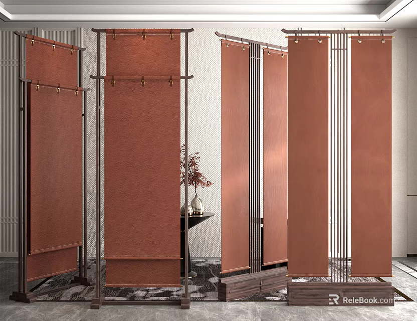 Modern Brown Fabric Room Dividers With Metal Frames In Elegant Interior Space 3d model 