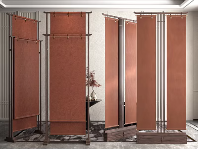 Modern Brown Fabric Room Dividers With Metal Frames In Elegant Interior Space 3d model
