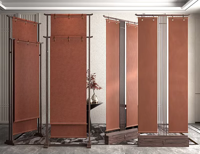 Modern Brown Fabric Room Dividers With Metal Frames In Elegant Interior Space 3d model