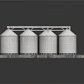 Four White Cylindrical Grain Silos On Gray Platform With Metal Framework