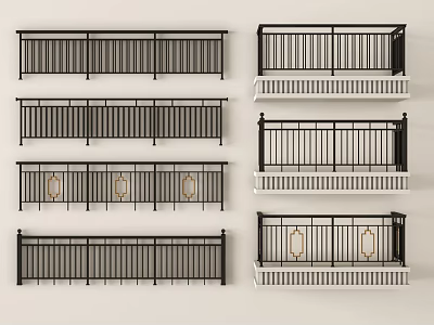 Balcony Railings In Various Styles With Decorative Details And Platforms 3d model