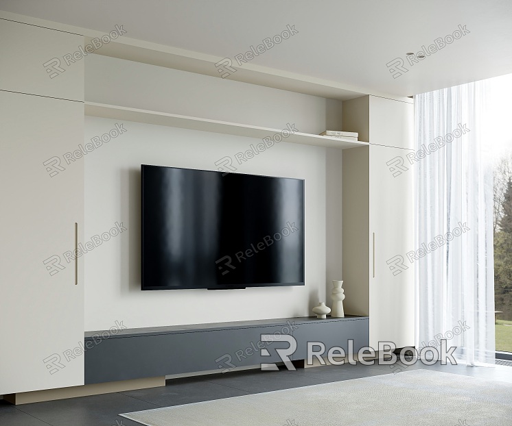 Cream wind TV background wall TV TV cabinet custom TV cabinet decorations model