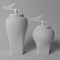 Elegant Light Green Ceramic Jars With Gold Lids And Leaf Decorations In Two Sizes 3d model