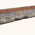 Worn Concrete Road Barrier With Orange And Gray Stripes And Surface Marks 3d model